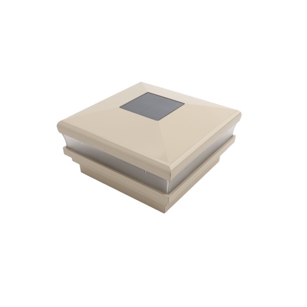 4" Sq. Neptune Solar LED Lighted Vinyl Post Cap for Vinyl Fence and Railing (Almond)