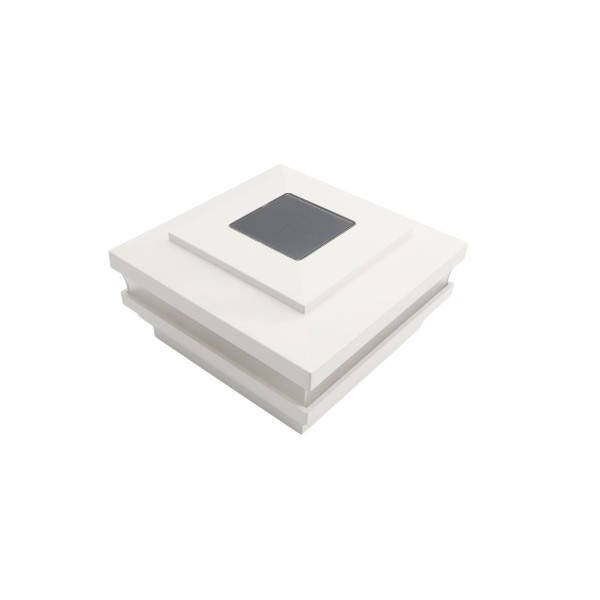 3.625" Sq. Cape May Solar LED Lighted Vinyl Post Cap for Vinyl Fence and Railing (White)