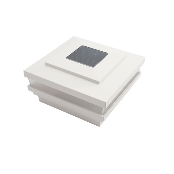 4" Sq. Cape May Solar LED Lighted Vinyl Post Cap for Vinyl Fence and Railing (White)