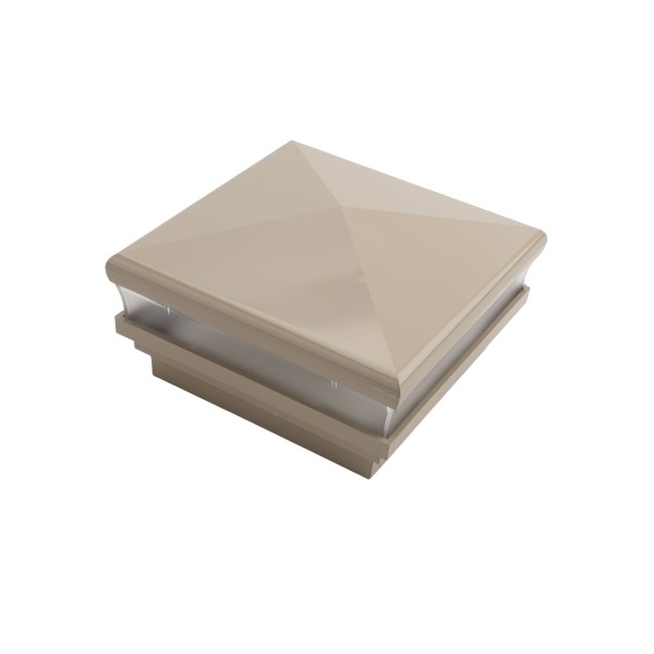 4" Sq. Neptune Low Voltage LED Lighted Vinyl Post Cap for Vinyl Fence and Railing (Warm White) Khaki