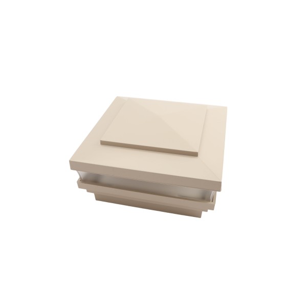 4" Sq. Cape May Low Voltage LED Lighted Vinyl Post Cap for Vinyl Fence and Railing (Warm White) Beige