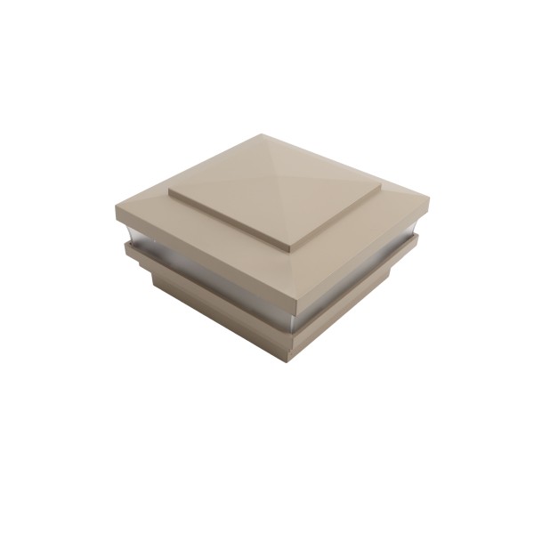 4" Sq. Cape May Low Voltage LED Lighted Vinyl Post Cap for Vinyl Fence and Railing (Warm White) Khaki