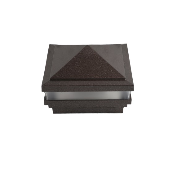 3.625" Sq. Haven Low Voltage LED Lighted Vinyl Post Cap for Vinyl Fence and Railing (Cool White) Antique Brown