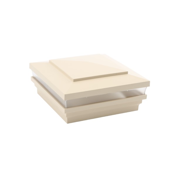 6" Sq. Cape May Low Voltage LED Lighted Vinyl Post Cap for Vinyl Fence and Railing (Warm White) Beige
