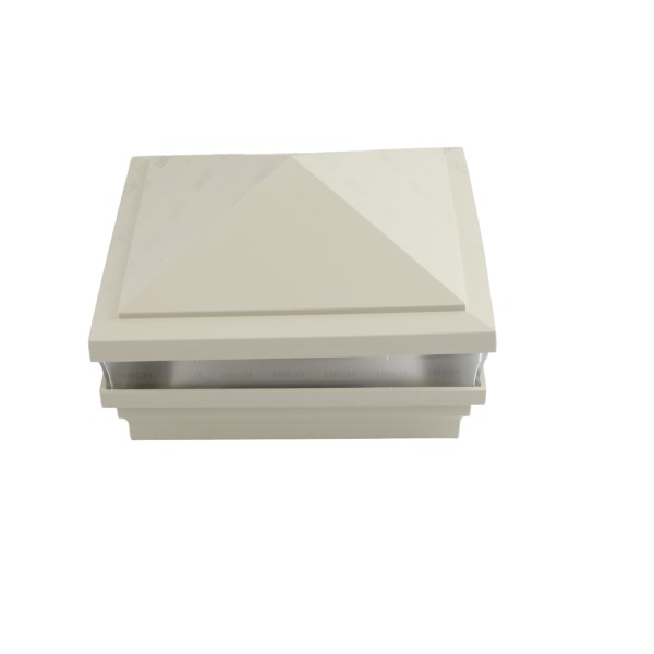 5" Sq. Haven Low Voltage LED Lighted Vinyl Post Cap for Vinyl Fence and Railing (Warm White) Almond