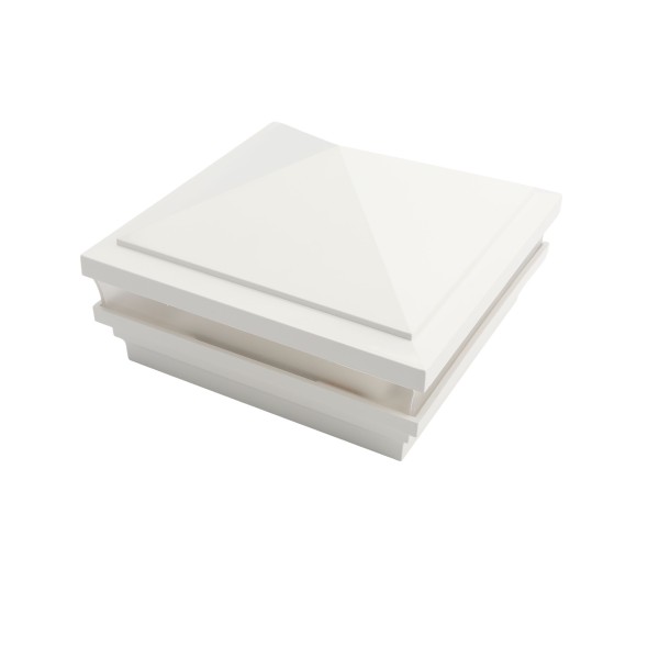 5" Sq. Haven Low Voltage LED Lighted Vinyl Post Cap for Vinyl Fence and Railing (Warm White) White