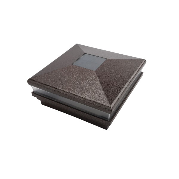 5.625" Sq. Neptune Solar LED Lighted Vinyl Post Cap for Vinyl Fence and Railing (Antique Brown)