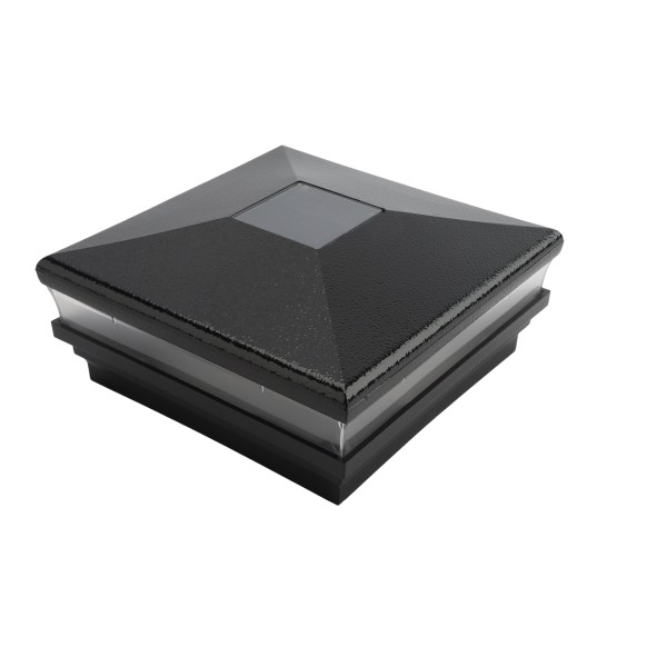 5.625" Sq. Neptune Solar LED Lighted Vinyl Post Cap for Vinyl Fence and Railing (Hammertone Black)