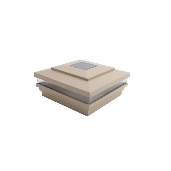 LMT-1517KK 5" Sq. Cape May Solar LED Lighted Vinyl Post Cap - Khaki