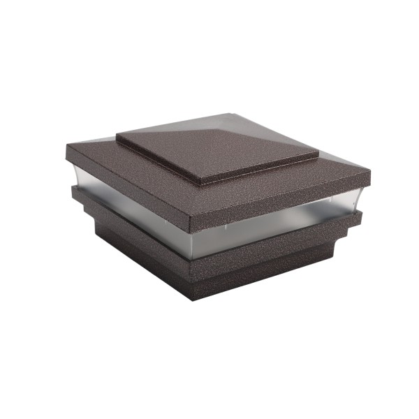 4.5" (4 1/2" x 4 1/2") Cape May Low Voltage (Cool White LED) Lighted Vinyl Post Cap - Antique Brown