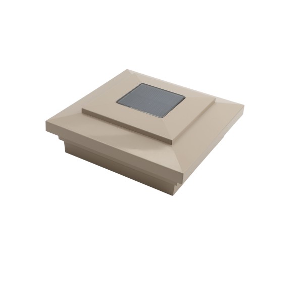4" Sq. Cape May Downward Solar LED Lighted Vinyl Post Cap for Vinyl Fence and Railing (Khaki)