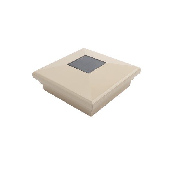 4" Sq. Neptune Downward Solar LED Lighted Vinyl Post Cap for Vinyl Fence and Railing (Almond)