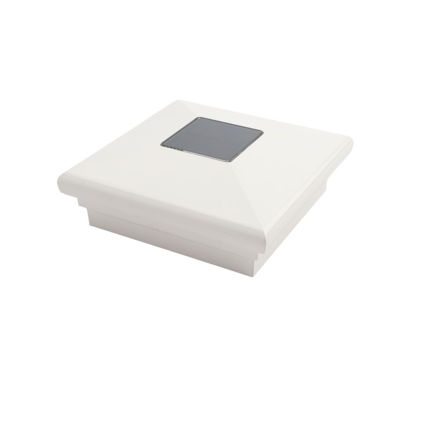 4" Sq. Neptune Downward Solar LED Lighted Vinyl Post Cap for Vinyl Fence and Railing (White)