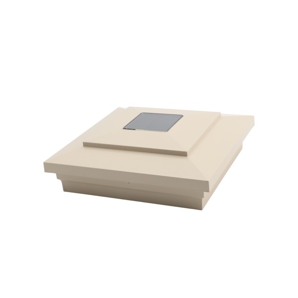 5" Sq. Cape May Downward Solar LED Lighted Vinyl Post Cap for Vinyl Fence and Railing (Almond)