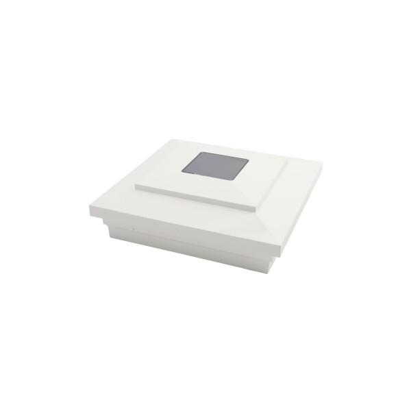 5" Sq. Cape May Downward Solar LED Lighted Vinyl Post Cap for Vinyl Fence and Railing (White)