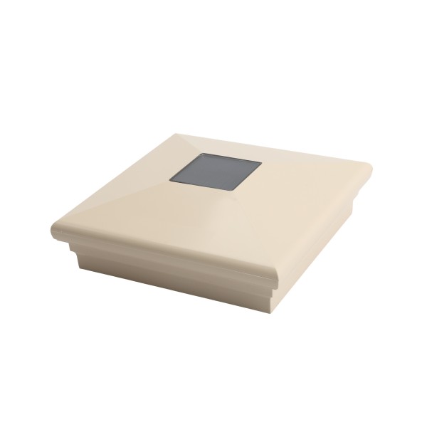 5" Sq. Neptune Downward Solar LED Lighted Vinyl Post Cap for Vinyl Fence and Railing (Beige) (simple6)