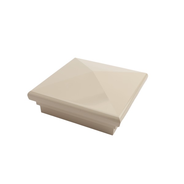 4" Sq. Neptune Downward Low Voltage LED Lighted Post Cap for Vinyl Fence and Railing (Warm White) Almond