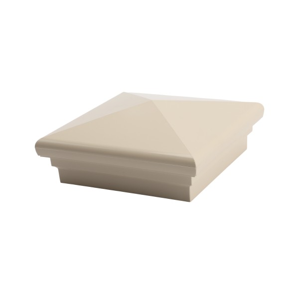 4" Sq. Neptune Downward Low Voltage LED Lighted Post Cap for Vinyl Fence and Railing (Warm White) Almond
