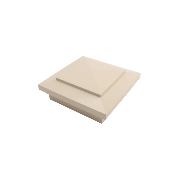 4" Sq. Cape May Downward Low Voltage LED Lighted Vinyl Post Cap for Vinyl Fence and Railing (Warm White) Almond