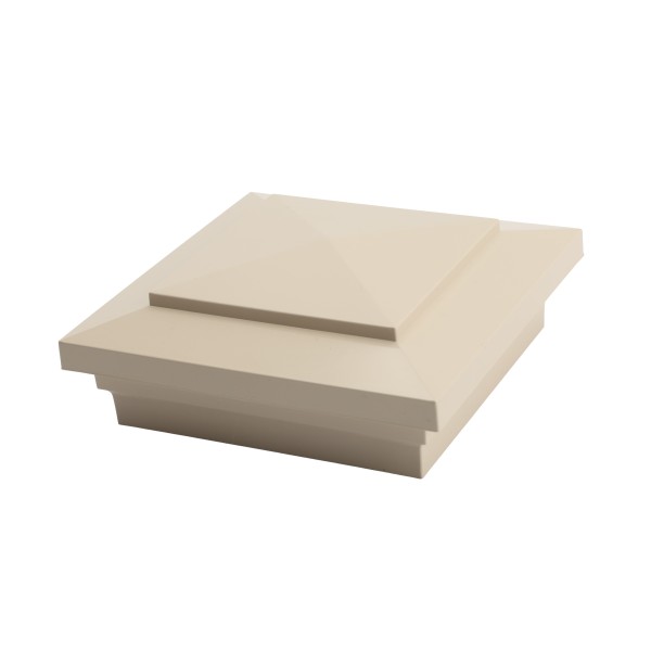 4" Sq. Cape May Downward Low Voltage LED Lighted Vinyl Post Cap for Vinyl Fence and Railing (Warm White) Almond