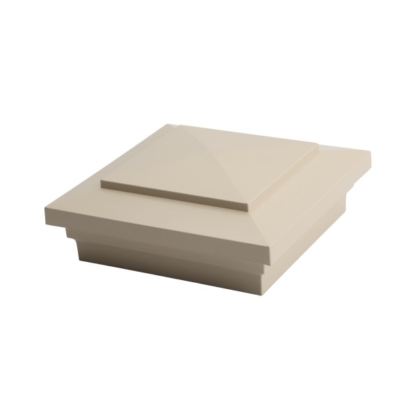 4" Sq. Cape May Downward Low Voltage LED Lighted Vinyl Post Cap for Vinyl Fence and Railing (Cool White) Almond (simple6)