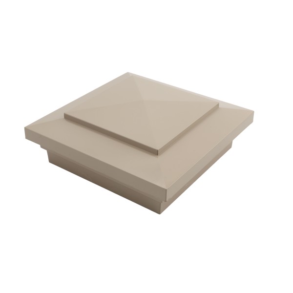 4" Sq. Cape May Downward Low Voltage LED Lighted Vinyl Post Cap for Vinyl Fence and Railing (Warm White) Khaki