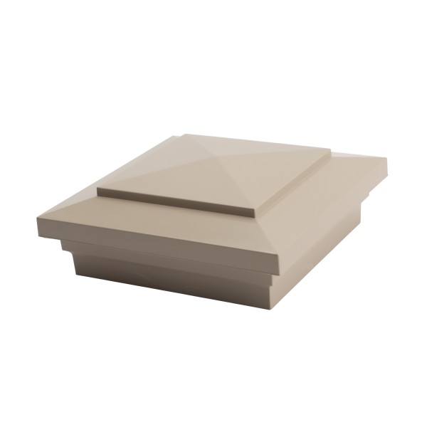 4" Sq. Cape May Downward Low Voltage LED Lighted Vinyl Post Cap for Vinyl Fence and Railing (Warm White) Khaki