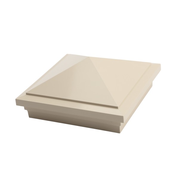 5" Sq. Haven Downward Low Voltage LED Lighted Vinyl Post Cap for Vinyl Fence and Railing (Warm White) Almond