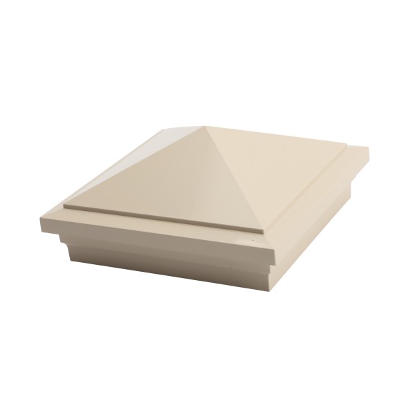 5" Sq. Haven Downward Low Voltage LED Lighted Vinyl Post Cap for Vinyl Fence and Railing (Cool White) Almond