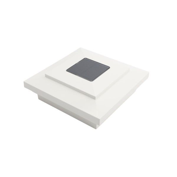 4" Sq. Cape May Solar Vinyl Post Cap with Accessory Connection for Vinyl Fence and Railing (White)