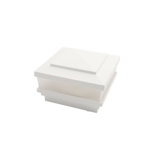 LMT 4" Sq. Cape May Scallop Lens Low Voltage LED Lighted Vinyl Post Cap - White LMT-1659W-3K