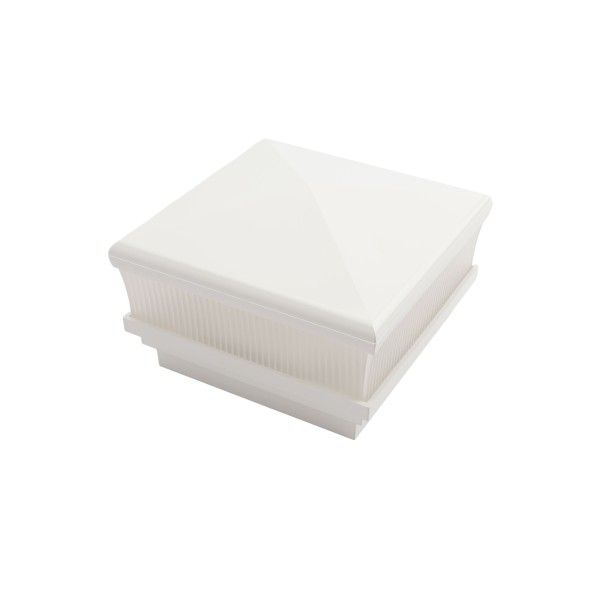4" Sq. Neptune Scallop Lens Low Voltage LED Lighted Vinyl Post Cap for Vinyl Fence and Railing (Cool White) White