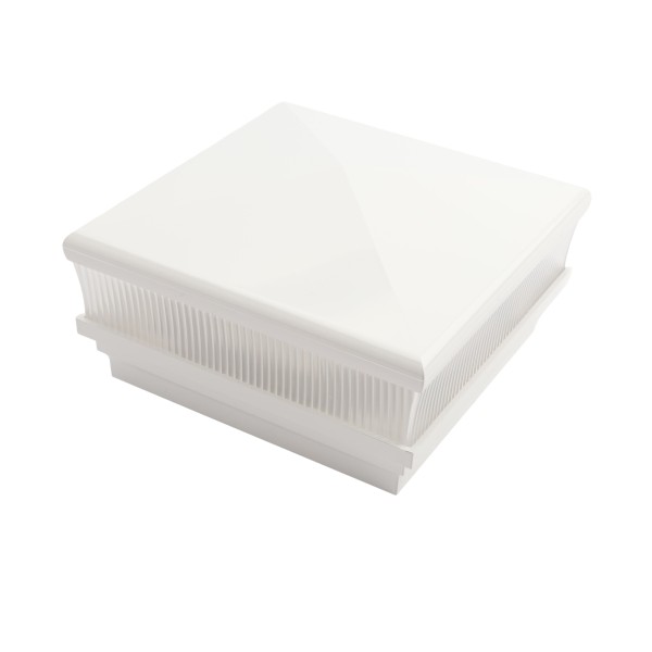 5" Sq. Neptune Scallop Lens Low Voltage LED Lighted Vinyl Post Cap for Vinyl Fence and Railing (Cool White) White