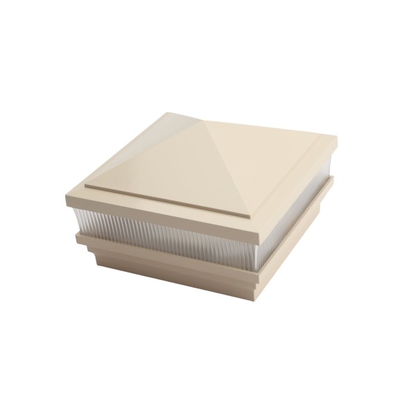 5" Sq. Haven Scallop Lens Low Voltage LED Lighted Vinyl Post Cap for Vinyl Fence and Railing (Warm White) Almond