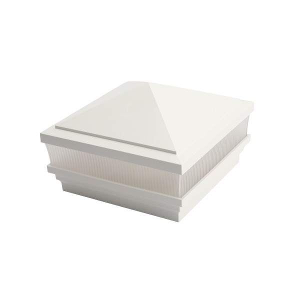 5" Sq. Haven Scallop Lens Low Voltage LED Lighted Vinyl Post Cap for Vinyl Fence and Railing (Warm White) White