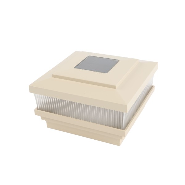 5" Sq. Cape May Solar Vinyl Post Cap with Accessory Connection for Vinyl Fence and Railing (Almond)