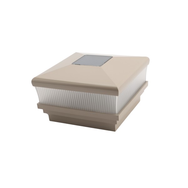 LMT-1666KK 4" Sq. Neptune Scallop Lens Solar LED Lighted Vinyl Post Cap - Khaki