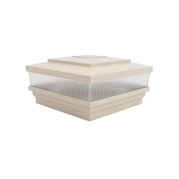 LMT-1667NA 5" Sq. Cape May Scallop Lens Solar LED Lighted Vinyl Post Cap - Almond