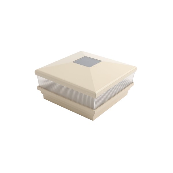 LMT-1668NA 5" Sq. Neptune Scallop Lens Solar LED Lighted Vinyl Post Cap - Almond