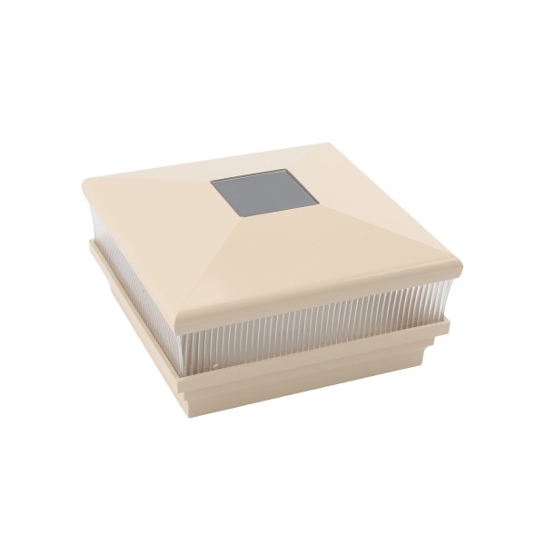 5" Sq. Neptune Scallop Lens Solar LED Lighted Vinyl Post Cap for Vinyl Fence and Railing (Beige) 