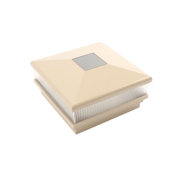 5" Sq. Neptune Scallop Lens Solar LED Lighted Vinyl Post Cap for Vinyl Fence and Railing (Khaki)