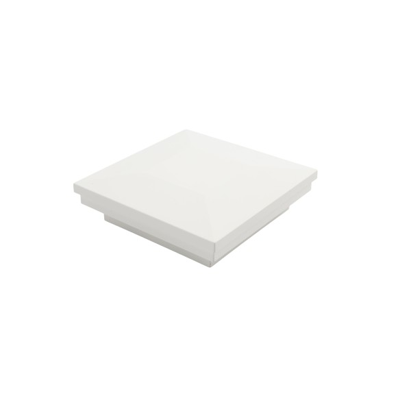 3" Sq. Ornamental Downward Low Voltage LED Lighted Vinyl Post Cap for Vinyl Fence and Railing (Warm White) White