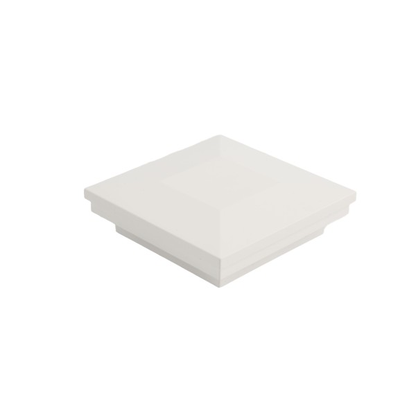 3" Sq. Ornamental Downward Low Voltage LED Lighted Vinyl Post Cap for Vinyl Fence and Railing (Cool White) White