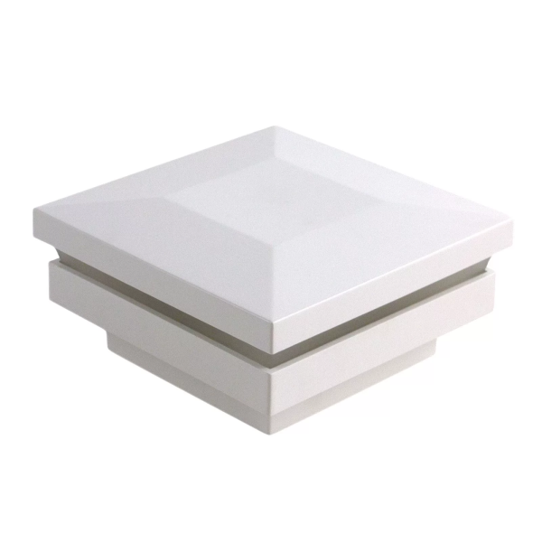 5 1/2" Sq. Ornamental Low Voltage LED Lighted Combo Vinyl Post Cap for Vinyl Fence and Railing (Warm White) White