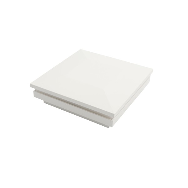 4" Sq. Ornamental Low Voltage LED Lighted Vinyl Post Cap for Vinyl Fence and Railing (Cool White) White