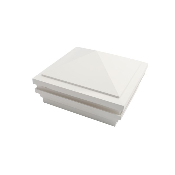 4 1/4" Sq. Ornamental Downward Low Voltage LED Lighted Vinyl Post Cap for Vinyl Fence and Railing (Warm White) White