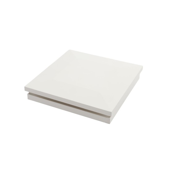 4 1/4" Sq. Ornamental Low Voltage LED Lighted Vinyl Post Cap for Vinyl Fence and Railing (Warm White) White