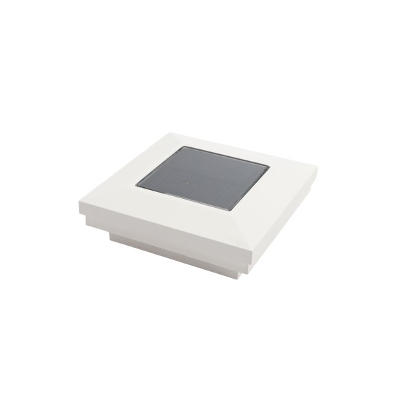 3" Sq. Ornamental Downward Solar LED Lighted Vinyl Post Cap for Vinyl Fence and Railing (White)