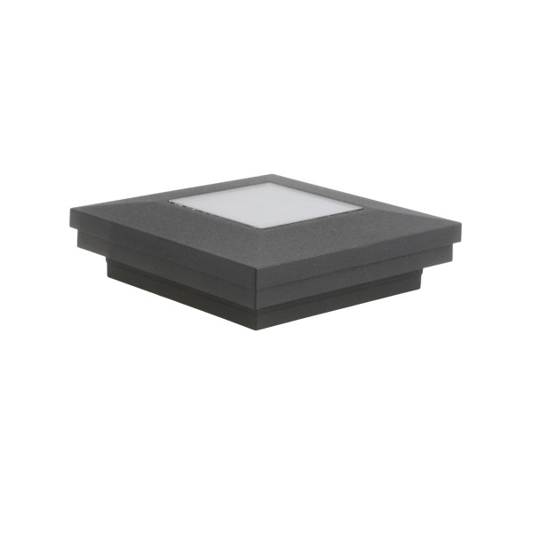 3.5” Sq. Ornamental Downward Solar LED Lighted Vinyl Post Cap for Vinyl Fence and Railing (Textured Black)