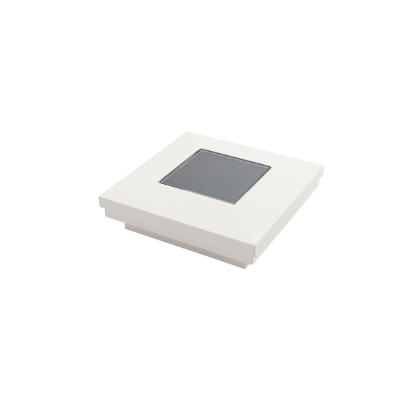 3.5" Sq. Ornamental Downward Solar LED Lighted Vinyl Post Cap for Vinyl Fence and Railing (White)